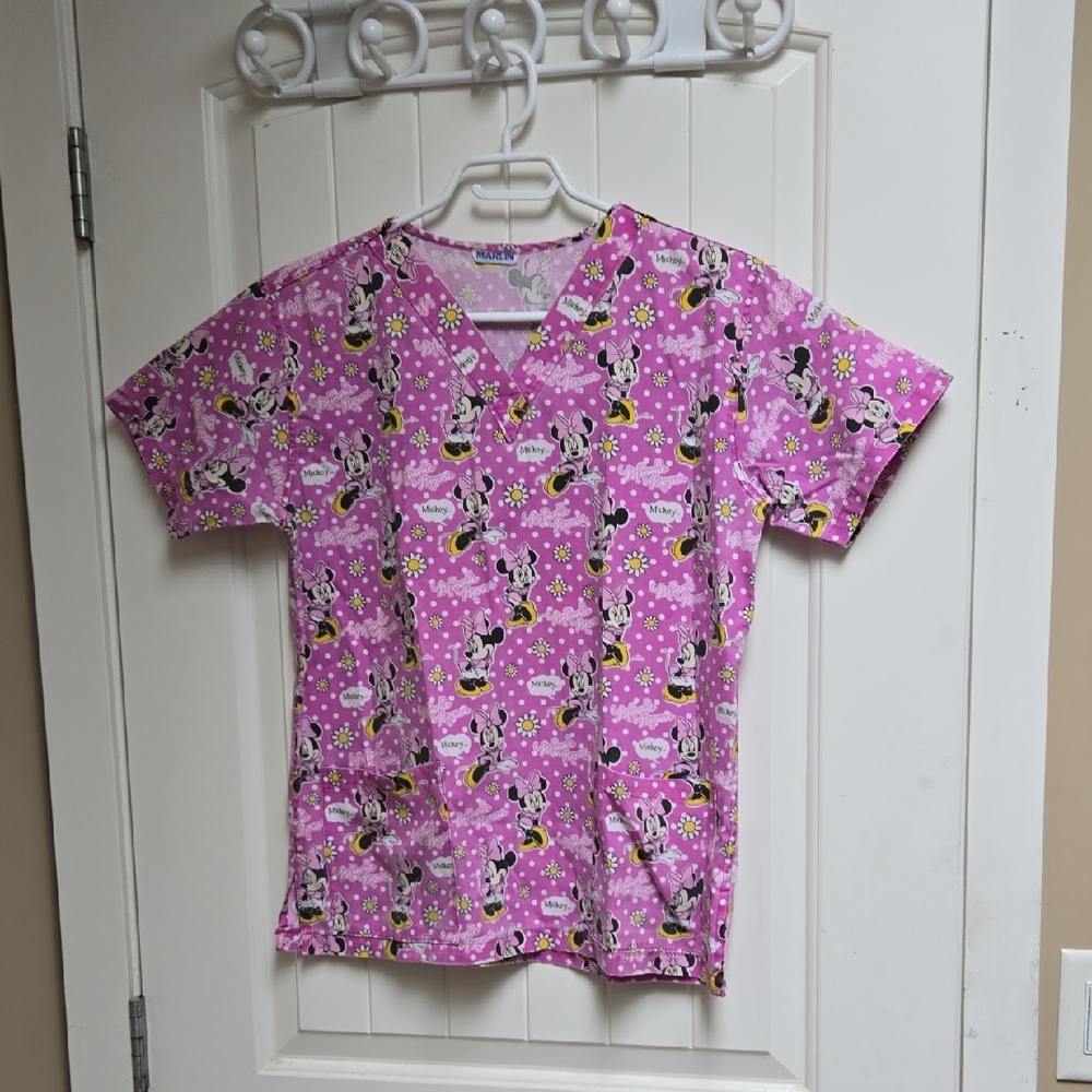 Marlin Nurse Hospital scrub top shirt pink Minnie Mouse Pattern